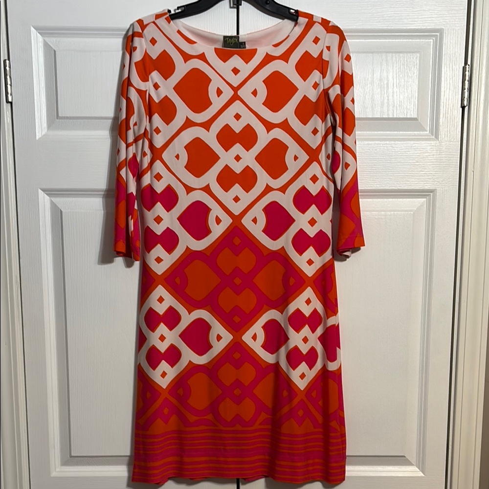 Vibrant Geometric Dress - Orange and Pink